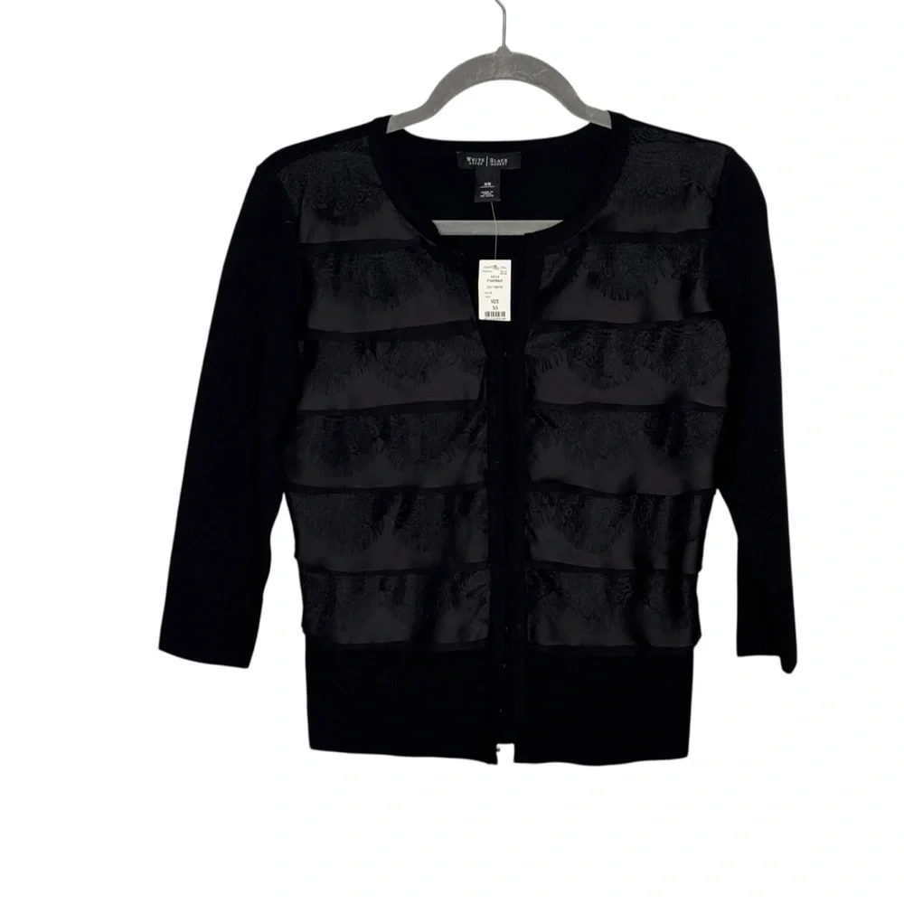 NWTS WHBM Size XS Black Long Sleeve Lace Cardi Jacket w Hook/Eye Closures